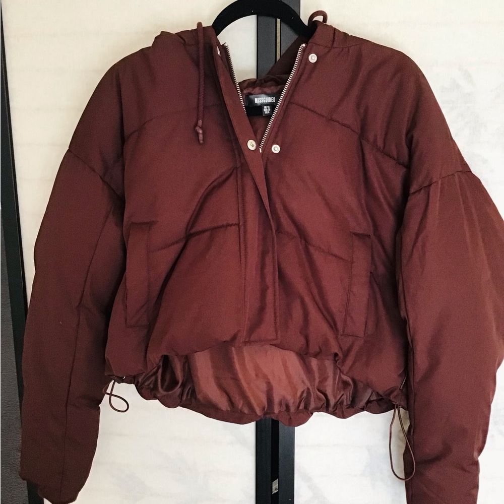 Women's Brown Cropped Puffer Jacket